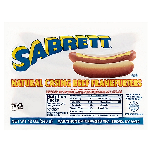 Sabrett Natural Casing Beef Frankfurters, 12 oz