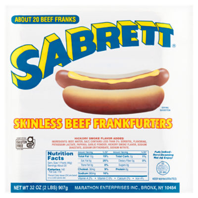 Sabrett Skinless Beef Frankfurters, 32 oz