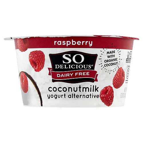 So Delicious Dairy Free Raspberry Coconutmilk Yogurt Alternative, 5.3 oz.
Live Active Cultures include: S. thermophilus, L. rhamnosus, L. acidophilus, L. bulgaricus, Bifidobacterium spp., L. casei, L. paracasei, L. plantarum