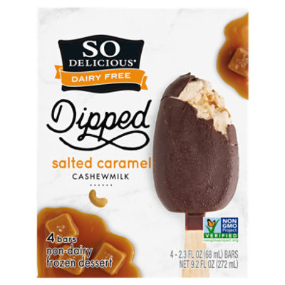 So Delicious Dairy Free Dipped Salted Caramel Cashewmilk Frozen Dessert Bars, 2.3 fl oz, 4 count, 9.2 Fluid ounce