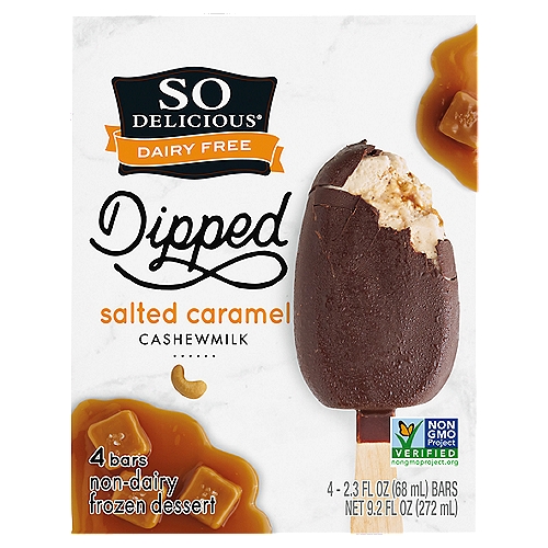 So Delicious Dairy Free Dipped Salted Caramel Cashewmilk Frozen Dessert Bars, 2.3 fl oz, 4 count