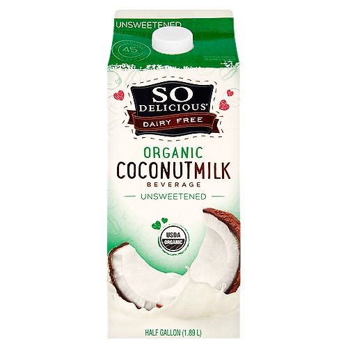 So Delicious Dairy Free Organic Unsweetened Coconutmilk Beverage, half gallon
Nutrition in every sip!
Our delicious coconutmilk is a good source of calcium plus an excellent source of vitamin D - nutrients that help maintain healthy bones.

We Make Compassionate Food for Passionate People
We believe simple. High-quality ingredients are always worth the effort. That's why our coconutmilk is certified organic. Vegan and Non-GMO Project Verified. That's why it tastes so good! Try it over cereal. Added to recipes or poured into a glass.