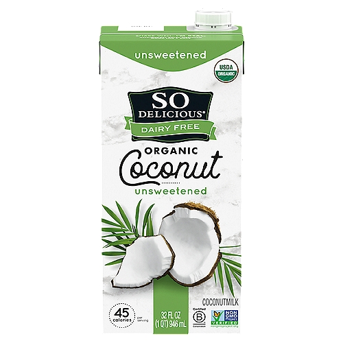 So Delicious Dairy Free Organic Coconut Unsweetened Coconutmilk, 32 fl oz
Did You Know?
We use special packaging to seal in the flavor and nutrition of this creamy coconutmilk. So it's the coconut deliciousness you love, without refrigeration. And because it can be stored in the pantry, you'll always have enough for a matcha smoothie, an indulgent hot chocolate or butternut squash soup.