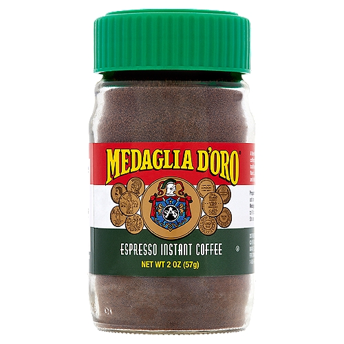 Medaglia D'oro Espresso Instant Coffee, 2 oz
A blend of imported espresso coffees, double-roasted for that traditional espresso coffee flavor...unusually rich, aromatic and delicious.