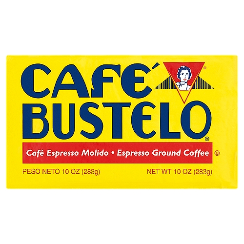 Café Bustelo Espresso Ground Coffee, 10 oz
100% Pure Coffee

Café Bustelo coffee has an irresistible aroma and rich taste. It is a deliciously versatile coffee that can be prepared using your preferred method: drip brewed, cappuccino, espresso or cold with ice to satisfy all tastes.
The best coffee is enjoyed with company!