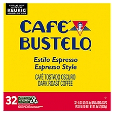 Cafe Bustelo Espresso Style Dark Roast Coffee K-Cup Pods, 0.37 oz, 32 count