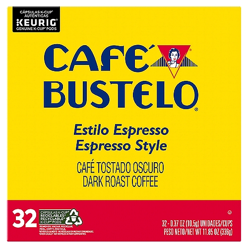 Café Bustelo Espresso Style, Dark Roast Coffee, Keurig K-Cup Pods, 32 Count Box