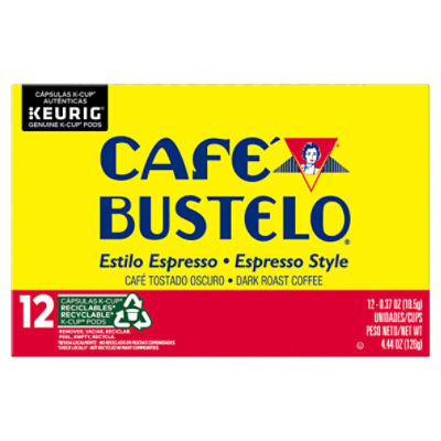 Café Bustelo Espresso Style, Dark Roast Coffee, Keurig K-Cup Pods, 12 Count Box
