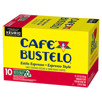 Cafe Bustelo Espresso Style Dark Roast Coffee K-Cup Pods, 0.37 oz, 10 count