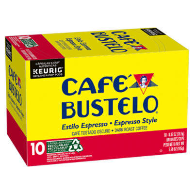 Cafe Bustelo Espresso Style Dark Roast Coffee K-Cup Pods, 0.37 oz, 10 count
