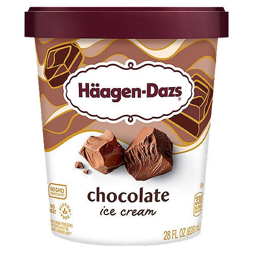 Häagen-Dazs Chocolate Ice Cream, 28 fl oz
No GMO ingredients†
†SGS verified the Nestlé process for manufacturing this product with no GMO ingredients
sgs.com/no-gmo

Milk & cream from cows not treated with the growth hormone rBST**
**No significant difference has been shown between milk from rBST treated and non-rBST treated cows.

Our chocolate has remained unchanged since our founding, using only five ingredients to create a pure and uncompromised flavor experience.
