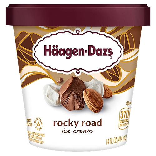 Häagen-Dazs Rocky Road Ice Cream, 14 fl oz
Milk & cream from cows not treated with the growth hormone rBST**
**No significant difference has been shown between milk from rBST treated and non-rBST treated cows.

Our legendary chocolate ice cream pairs perfectly with roasted almonds and ribbons of velvety marshmallow for a truly decadent experience.