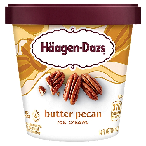 Häagen-Dazs Butter Pecan Ice Cream, 14 fl oz
No rBST milk & cream from cows not treated with the growth hormone rBST**
**No significant difference has been shown between milk from rBST treated and non-rBST treated cows.

Buttery, roasted pecans and sweet cream pair perfectly in this classic indulgence.