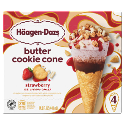 Häagen-Dazs Strawberry Butter Cookie Ice Cream Cones, 4 count, 14.8 fl oz