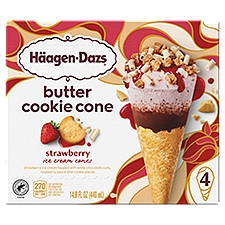 Häagen-Dazs Strawberry Butter Cookie Ice Cream Cones, 4 count, 14.8 fl oz, 14.8 Fluid ounce