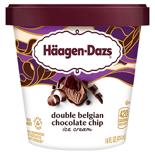 Häagen-Dazs Double Belgian Chocolate Chip Ice Cream, 14 fl oz
Milk & Cream from Cows Not Treated with The Growth Hormone rBST**
**No Significant Difference Has Been Shown Between Milk from rBST Treated and Non-rBST Treated Cows.

Formerly Belgian Chocolate, Your Favorite Renamed