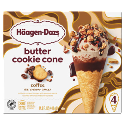 Häagen-Dazs Butter Cookie Coffee Ice Cream Cones, 4 count, 14.8 fl oz