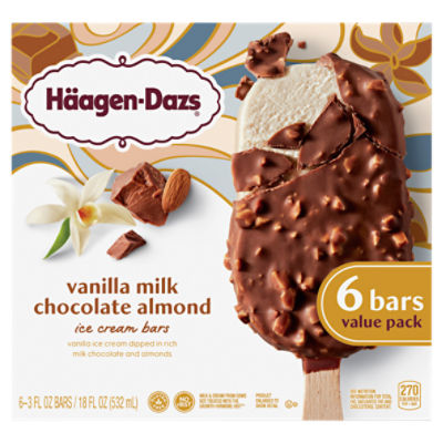 Häagen-Dazs Vanilla Milk Chocolate Almond Ice Cream Bars Value Pack, 3 fl oz, 6 count, 18 Fluid ounce