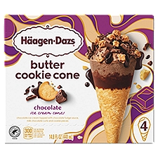 Häagen-Dazs Butter Cookie Chocolate Ice Cream Cones, 4 count, 14.8 fl oz