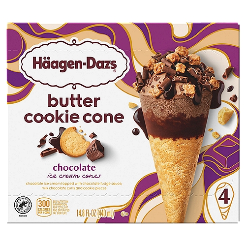 Häagen-Dazs Butter Cookie Chocolate Ice Cream Cones, 4 count, 14.8 fl oz