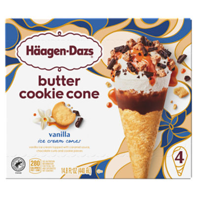 Häagen-Dazs Butter Cookie Vanilla Ice Cream Cones, 4 count, 14.8 fl oz, 14.8 Fluid ounce