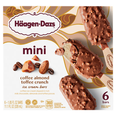 Häagen-Dazs Mini Coffee Almond Toffee Crunch Ice Cream Bars, 1.85 fl oz, 6 count