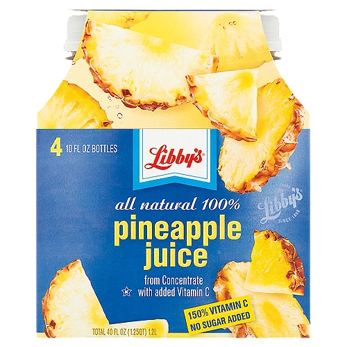 Libby's All Natural 100% Pineapple Juice, 10 fl oz, 4 count