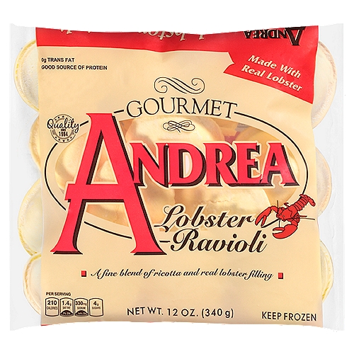 Andrea Gourmet Lobster Ravioli, 12 oz
A fine blend of ricotta and real lobster filling