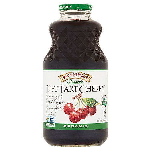 R.W. Knudsen Family Organic Just Tart Cherry Juice, 32 fl oz
Premium Organic Red Tart Cherry Juice from Concentrate

Provides a 1 cup serving each 8 fl oz cup of fruit*
*Serving information based on USDA's MyPlate (www.ChoosemyPlate.gov)
