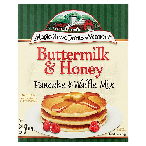 Maple Grove Farms Buttermilk & Honey Pancake & Waffle Mix, 24 oz
Our pancake and waffle mixes are ground by master millers who hand select the best grains. This old fashioned process results in a superior product you can not only taste, but see in the palm of your hand.