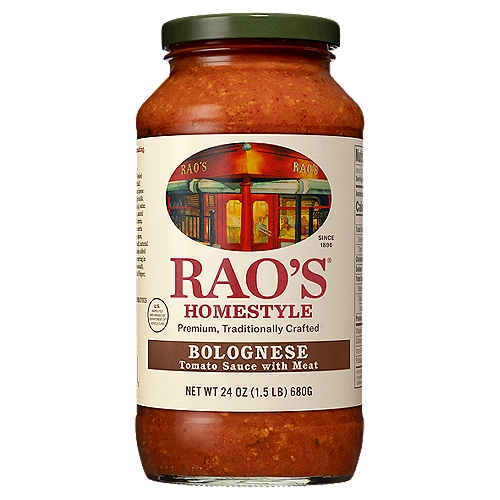 Rao's Bolognese Sauce, 24oz
Bring home the famous taste of Rao's Homestyle® Bolognese. Our Bolognese sauce is a mouth-watering combination of naturally sweet, Italian tomatoes, beef, pork, pancetta and vegetables.