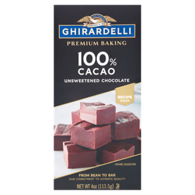 GHIRARDELLI Premium 100% Cacao Unsweetened Chocolate Baking Bar, 4 OZ Bar