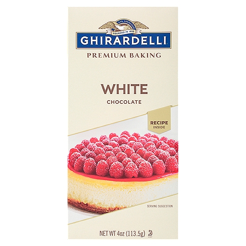GHIRARDELLI Premium Baking Bar White Chocolate - 4 oz.
Each 4 oz. bar contains 8 sections (1/2 oz. each)
2 sections = 1 oz.

Ghirardelli Premium Baking Bar White Chocolate delivers a smooth and rich flavor that takes your desserts from great to extraordinary. We combine high quality ingredients to create rich, melt-in-your-mouth bliss. Ghirardelli makes life a bite better.