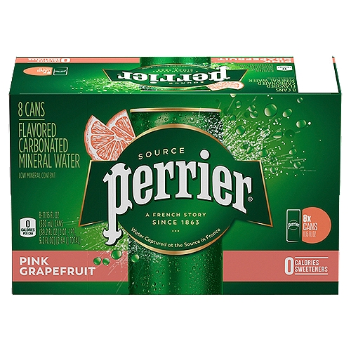 Perrier Pink Grapefruit Flavored Carbonated Mineral Water, 11.15 fl oz, 8 count