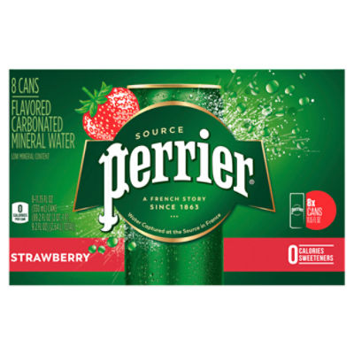 Perrier Strawberry Flavored Carbonated Mineral Water, 11.15 fl oz, 8 count