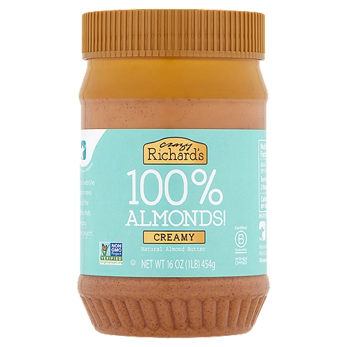 Crazy Richard's Creamy Natural Almond Butter, 16 oz
A Cholesterol Free Food*

0g* Trans Fat per serving
*See nutrition information for sugar, calorie, fat and saturated fat content. Not a low calorie food.