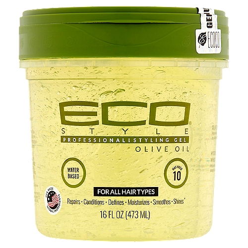 Eco Style Olive Oil Professional Styling Gel, 16 fl oz
Repairs, conditions, defines, moisturizes, smoothes, shines*
* Based on Eco Style consumer response

Olive Oil
Helps moisturize hair and scalp for a healthy, natural shine.

Hydrolyzed Wheat Protein
Helps soften and repair dry and damaged hair.