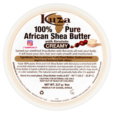 Kuza Creamy 100% Pure African Shea Butter with Borututu, 8 ozz