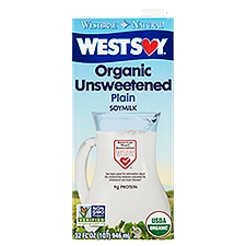 Westsoy Organic Unsweetened Plain, Soymilk, 32 Fluid ounce