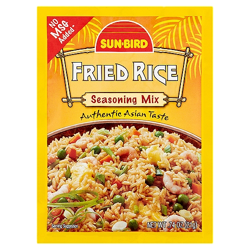 Sun-Bird Fried Rice Seasoning Mix, .74 oz
No MSG added*
*Except that which occurs naturally in yeast extract and/or hydrolyzed vegetable proteins.