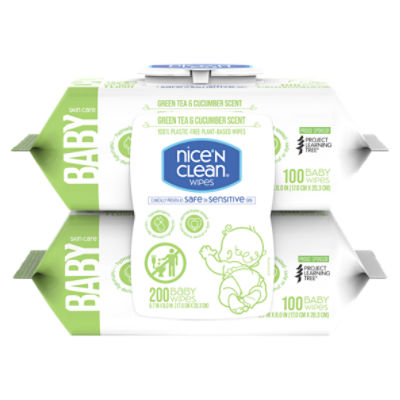 Nice 'n Clean Green Tea & Cucumber Scent Skin Care Baby Wipes, 100 count, 2 pack