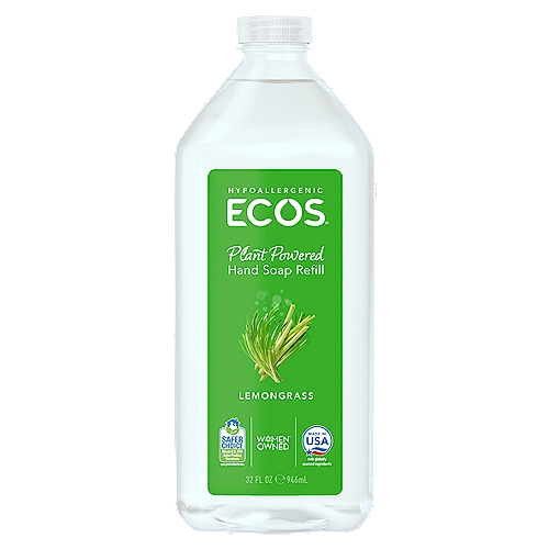 Ecos Plant Powered Lemongrass Hand Soap Refill, 32 fl oz