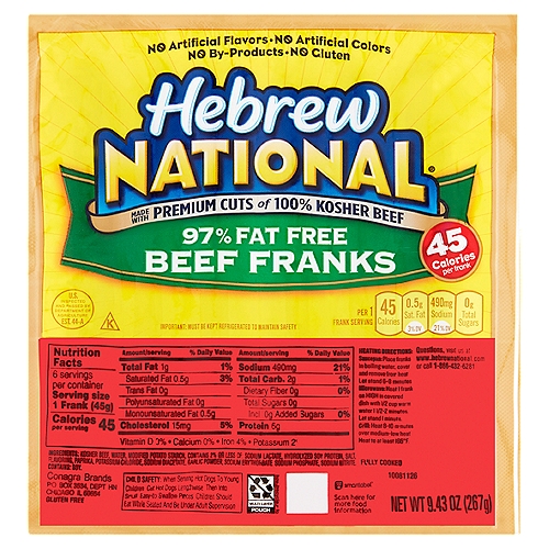 Hebrew National 97% Fat Free Beef Franks, 9.43 oz