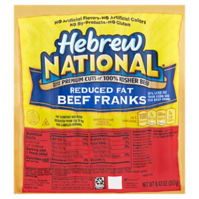 Hebrew National Reduced Fat Beef Franks, 6 count, 9.43 oz, 6 Each