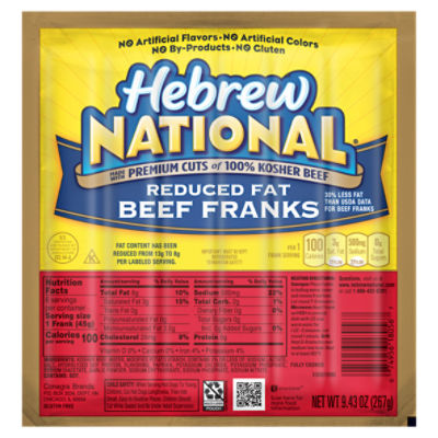 Hebrew National Reduced Fat Beef Franks, 6 count, 9.43 oz, 6 Each