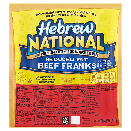 Hebrew National Reduced Fat Beef Franks, 6 count, 9.43 oz