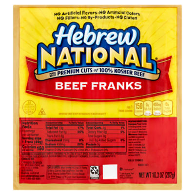 Hebrew National Beef Franks, 6 count, 10.3 oz, 10.3 Ounce