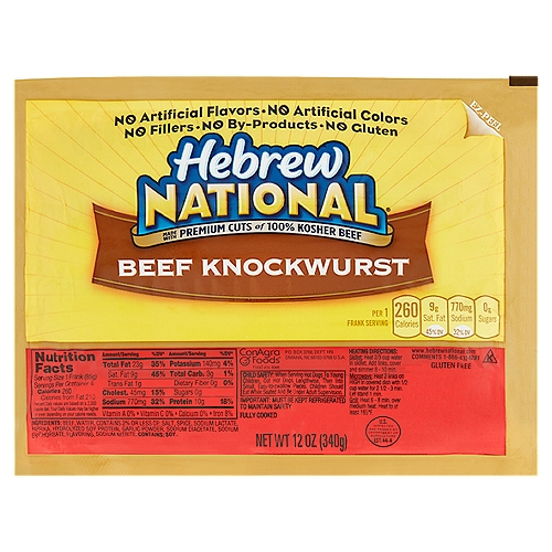 Hebrew National Beef Knockwurst, 12 oz