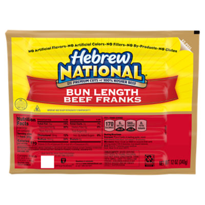 Hebrew National Bun Length Beef Franks, 6 count, 12 oz, 12 Ounce