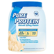 Pure Protein French Vanilla Natural Whey Protein Powder Supplement, 25.6 oz